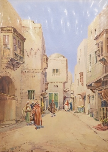 Noel Harry Leaver (aka Cyril Hardy), (1889-1951), North African town with figures, signed lower left, watercolour, mounted, unframed, 34 x 24cm